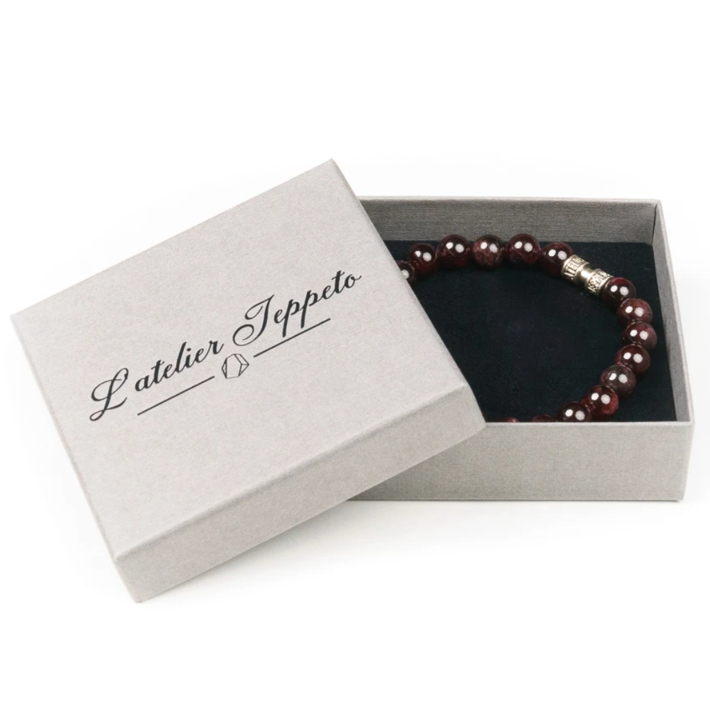 Bracelet à facettes grenat et pierre de lune pierres précieuses en Bracelet à facettes grenat et pierre de lune pierres précieuses en