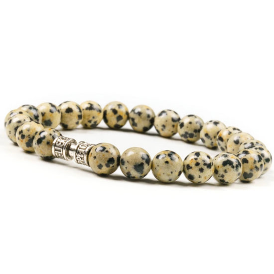 Bracelet jaspe dalmatien pierre 8mm luxe argent