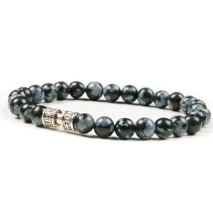 Bracelet obsidienne neige pierre 6mm argent