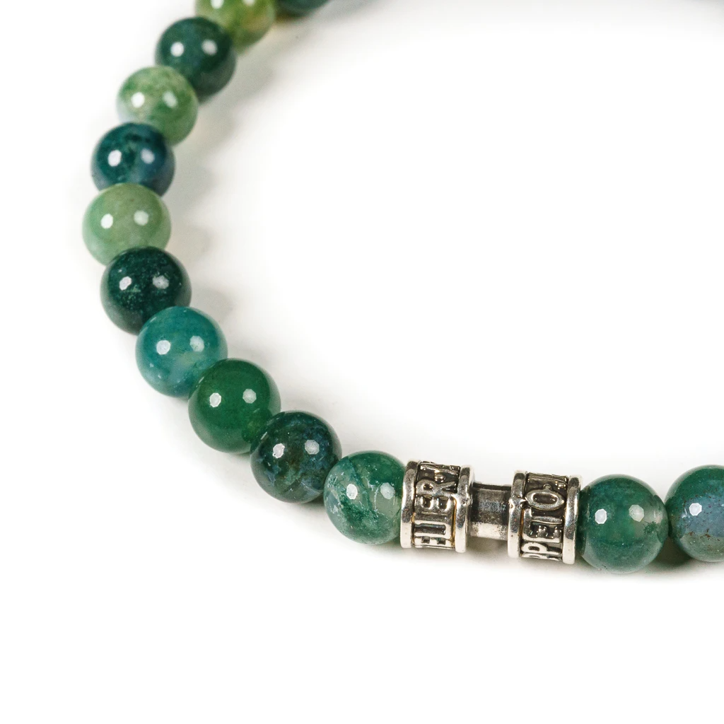Bracelet Boules en Agate Mousse & Jade - Vibrations Cristallines Bracelet Boules en Agate Mousse & Jade - Vibrations Cristallines