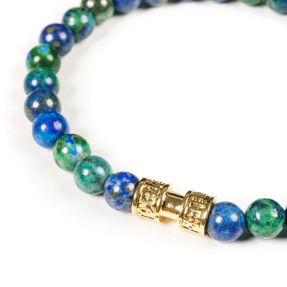 Bracelet pierre azurite malachite 6mm or