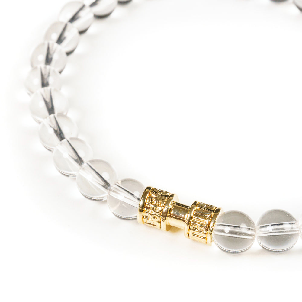 Bracelet pierre cristal hyalin incolore 6mm or