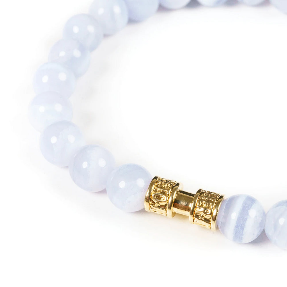 Bracelet pierre naturelle calcédoine bleue 8mm or