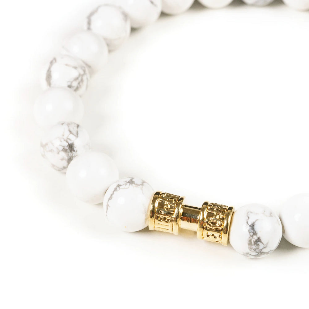 Bracelet pierre naturelle howlite 8mm or