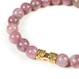 Bracelet pierre naturelle lépidolite 8mm or