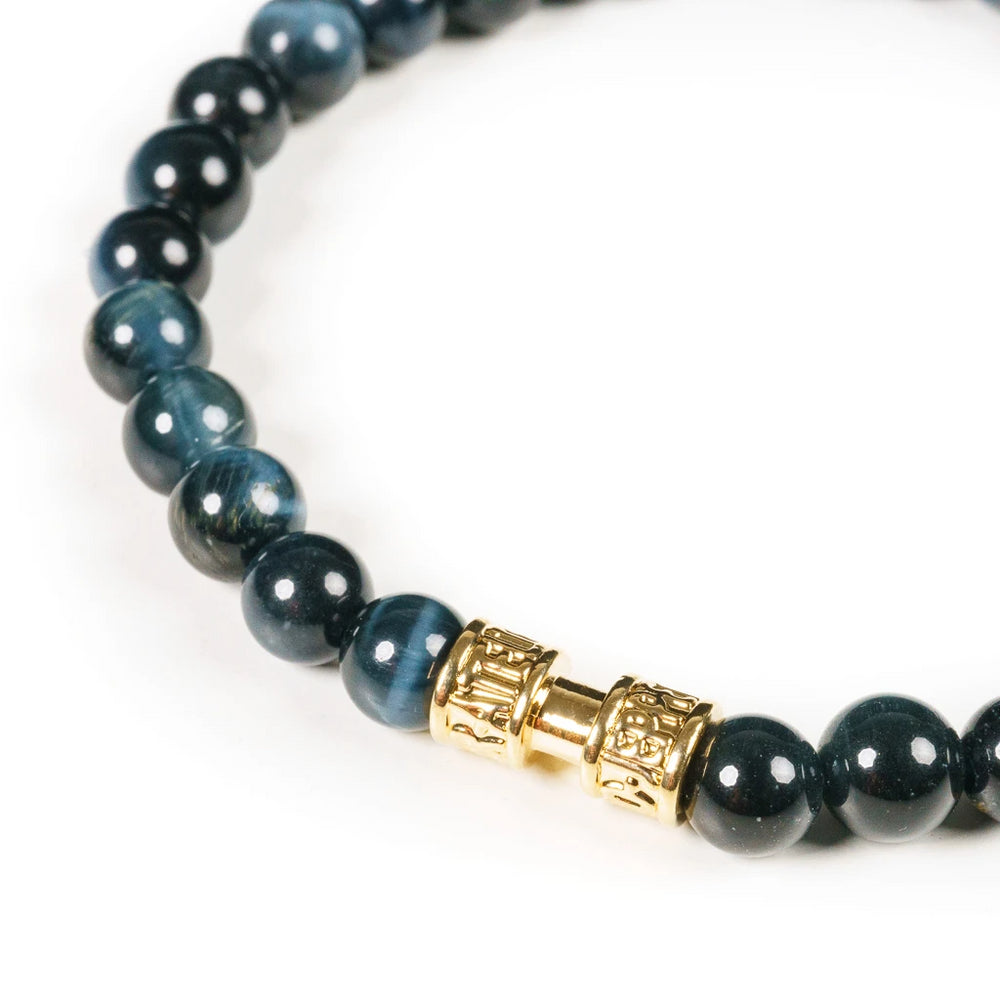 Bracelet pierre œil de faucon 6mm or