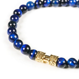 Bracelet pierre œil de tigre bleu 6mm or