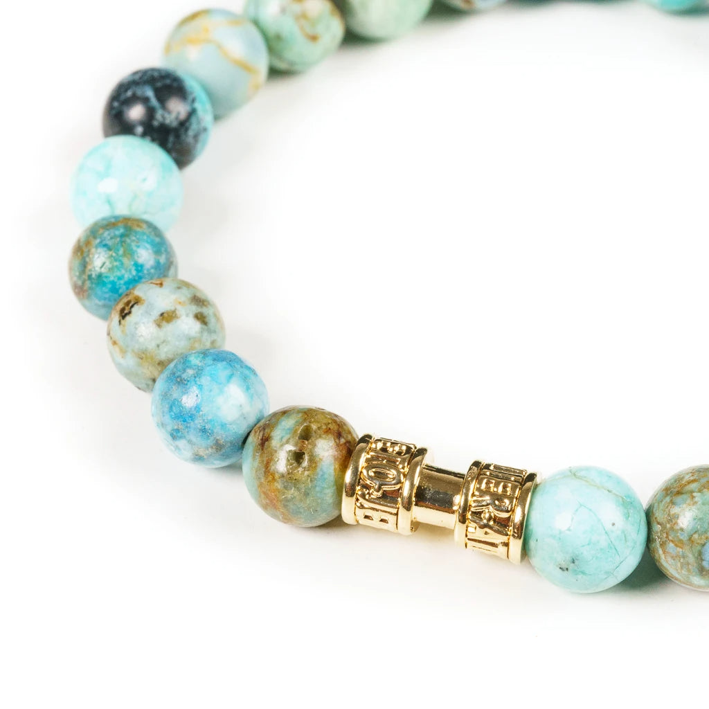 Bracelet pierre opale bleue 8mm or