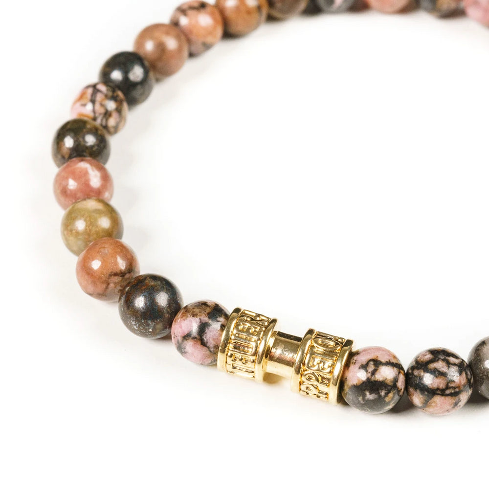 Bracelet pierre rhodonite rose 6mm or