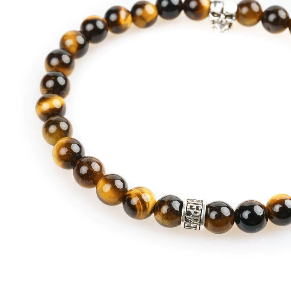 Bracelet skull homme et oeil de tigre 6mm