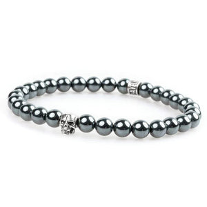 Bracelet tête de mort argent et hématite 6mm