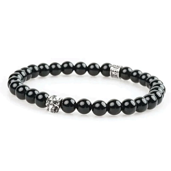 Bracelet obsidienne 6mm - Skull édition