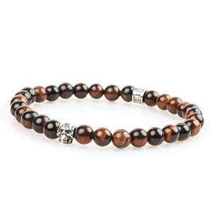 Bracelet tête de mort argent et oeil de taureau 6mm