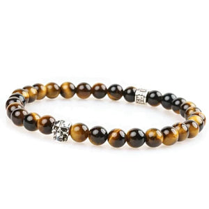 Bracelet tête de mort argent en pierre oeil de tigre 6mm
