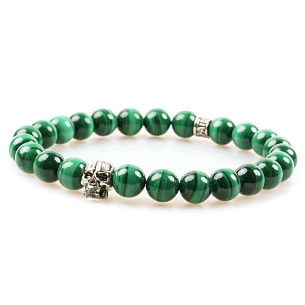 Bracelet Homme En Perles De Malachite Naturelle 8mm - Bouddha - Élastique Extensible 20-23cm - Pochette Velours Incluse - 11