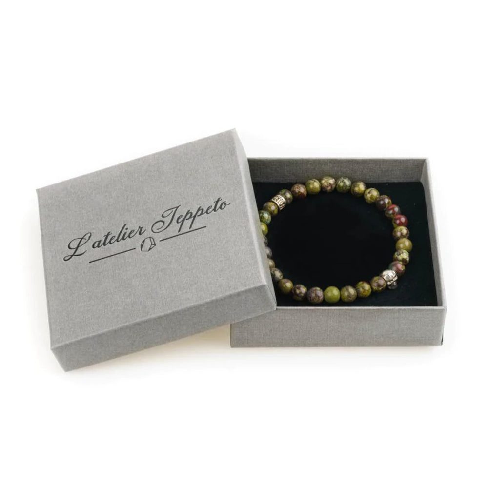Bracelet tête de mort homme et jaspe sanguin 6mm