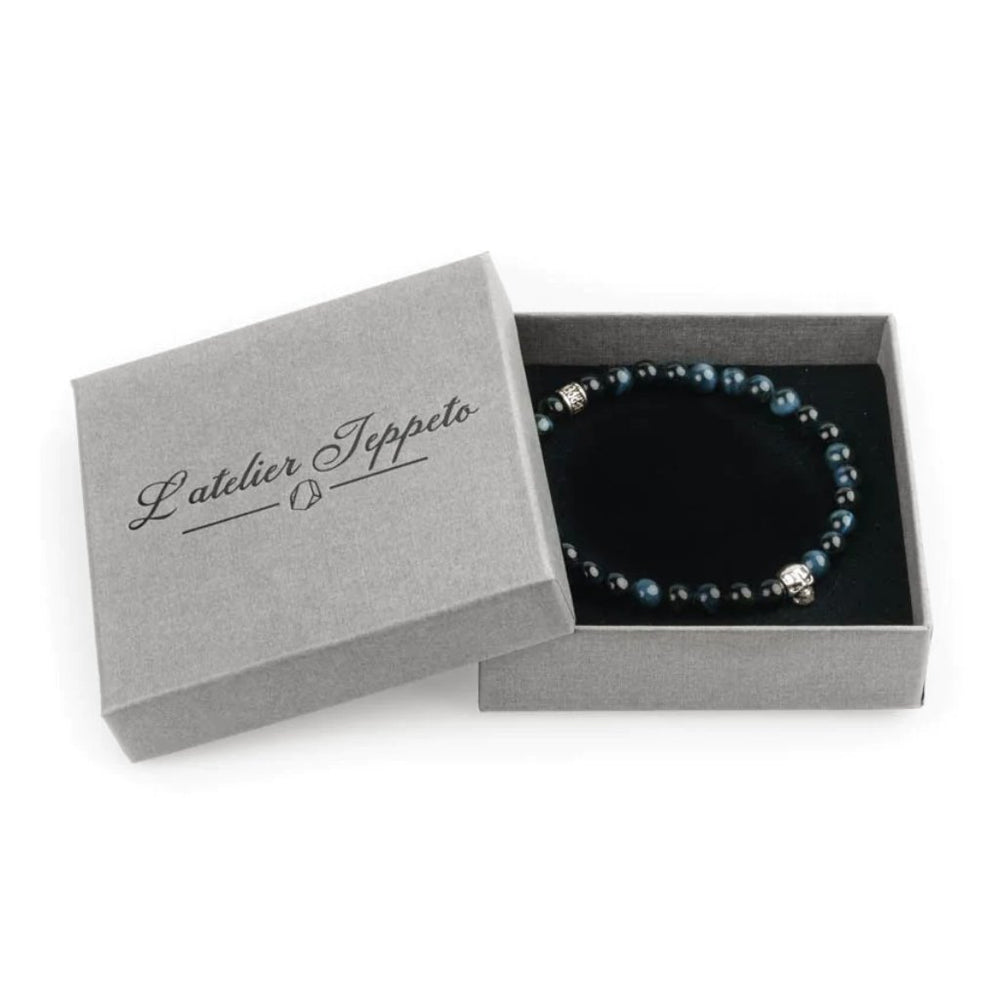Bracelet tête de mort homme et oeil de faucon 6mm