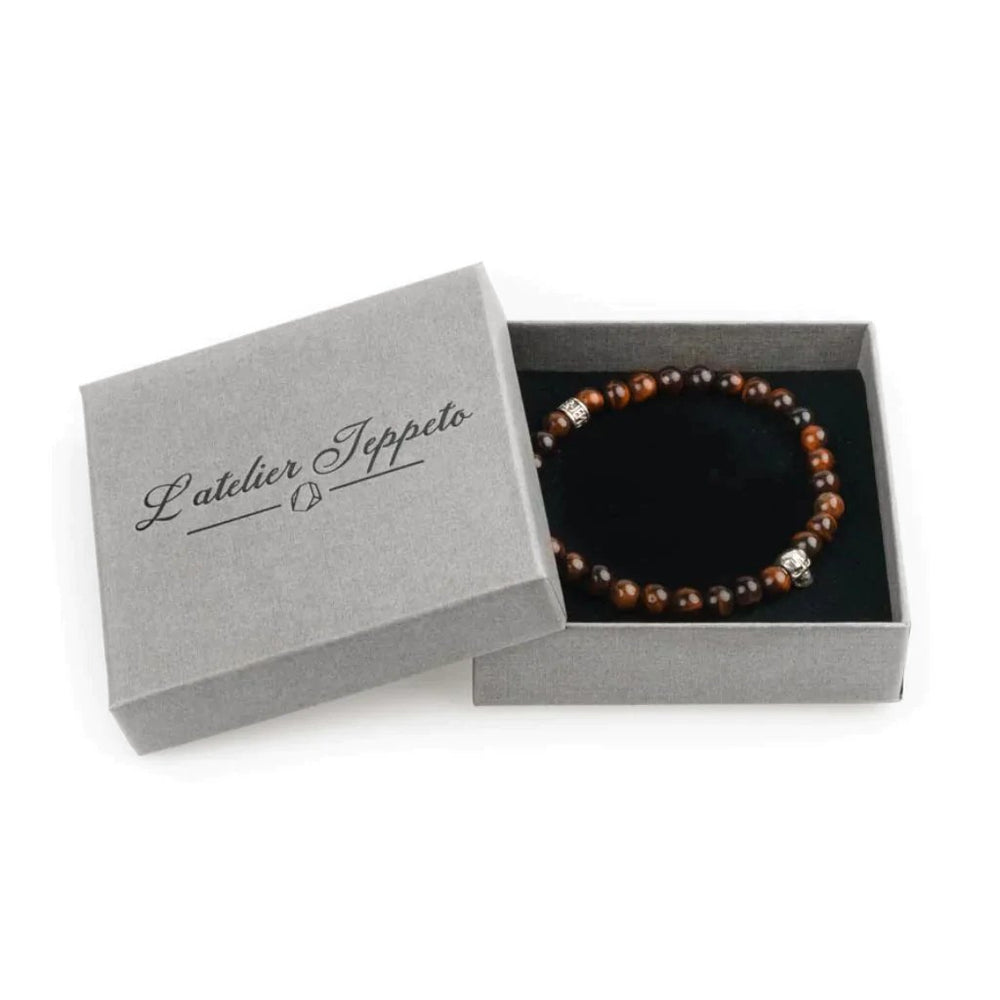 Bracelet tête de mort homme et oeil de taureau 6mm