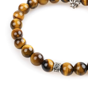 Bracelet tête de mort homme en oeil de tigre 8mm