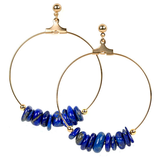 Créole or et pierre bleu lapis-lazuli en forme de chips Jeppeto