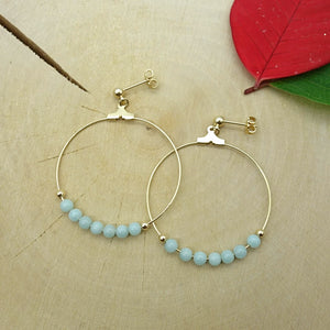 Créoles plaqué or et pierre bleu amazonite naturelle Jeppeto