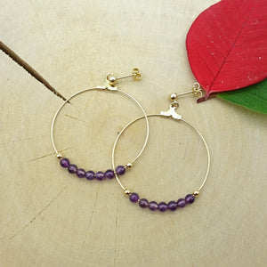 Créoles plaqué or et pierre mauve améthyste Jeppeto