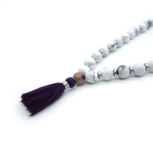 Collier mala pompon howlite et rhodonite